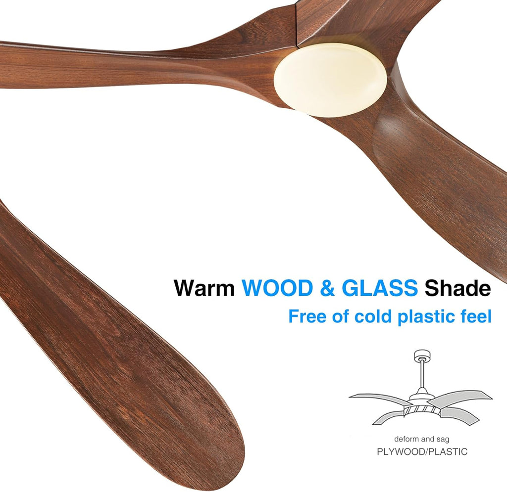 Wall Switch-60 inch Outdoor Ceiling Fan with Light Remote for Patios, Wet Rated Wood 3-Blade Propeller Ceiling Fans