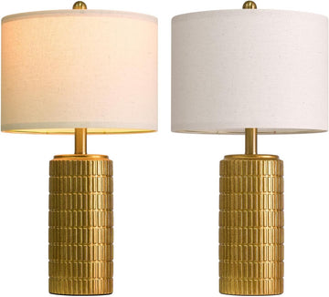 23" Brass Gold Ceramic Table Lamps, Retro Warm Gold Lamps, Vintage Bronze Decorative Lamps