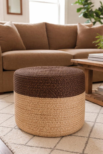 Pouf Ottoman 100% Jute Pouffe Natural Brown (18"x18"x12")
