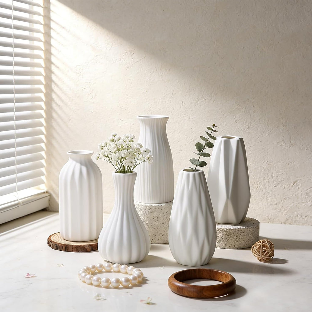 Ceramic Bud Vases Set of 12 - Matte Mini White Jars Bulk | Small White Ceramic Vases for Centerpieces, Wedding Floral