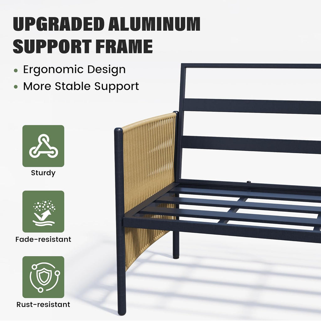 Aluminum Outdoor Patio Furniture Set, 4 Seats Outdoor Sectional with Coffee Table