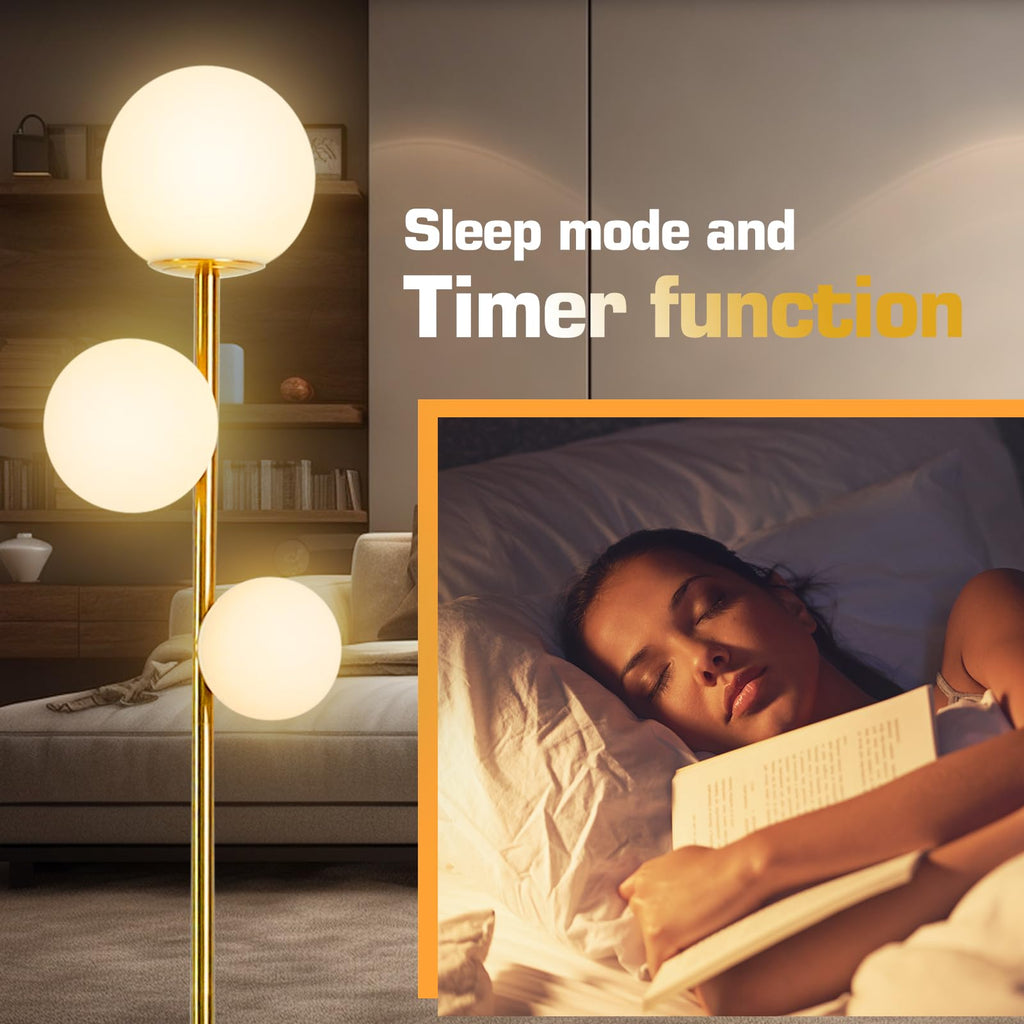Mid Century Gold Floor Lamp - Dimmable, Remote & Touch, 3-Light