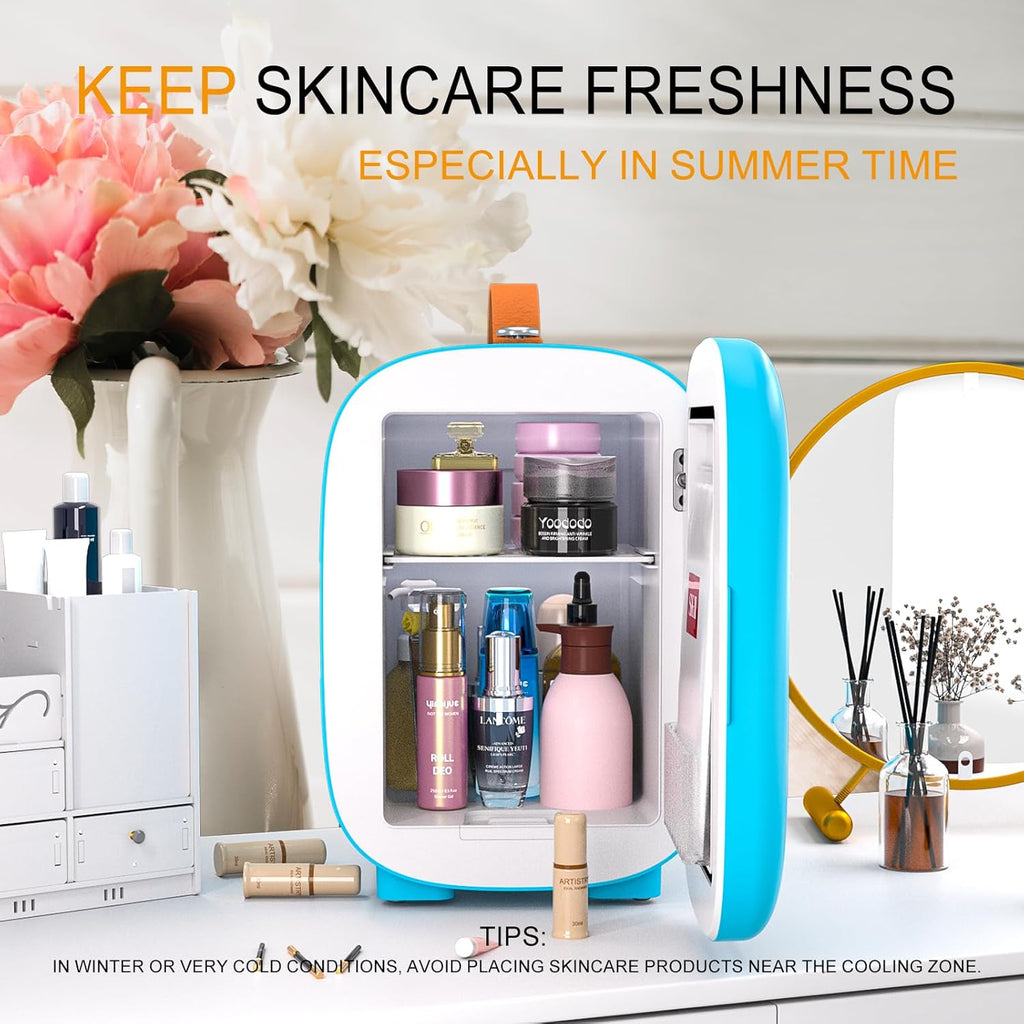 Mini Fridge for Bedroom Skincare Cooler & Warmer Portable Small Refrigerator 4 Liter/6 can with 12v AC/DC/USB Option