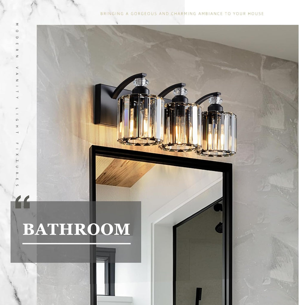 3-Light Black Bathroom Light Fixture Modern Vanity Lights Over Mirror Vintage Wall Sconce Lighting E26 Base with