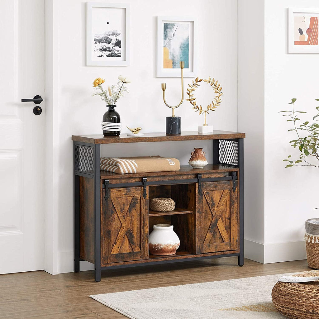 Buffet Cabinet, Coffee Bar Storage Cabinet, Sideboard with 2 Sliding Barn Doors, Adjustable Shelves, 13 x 39.4 x 31.5