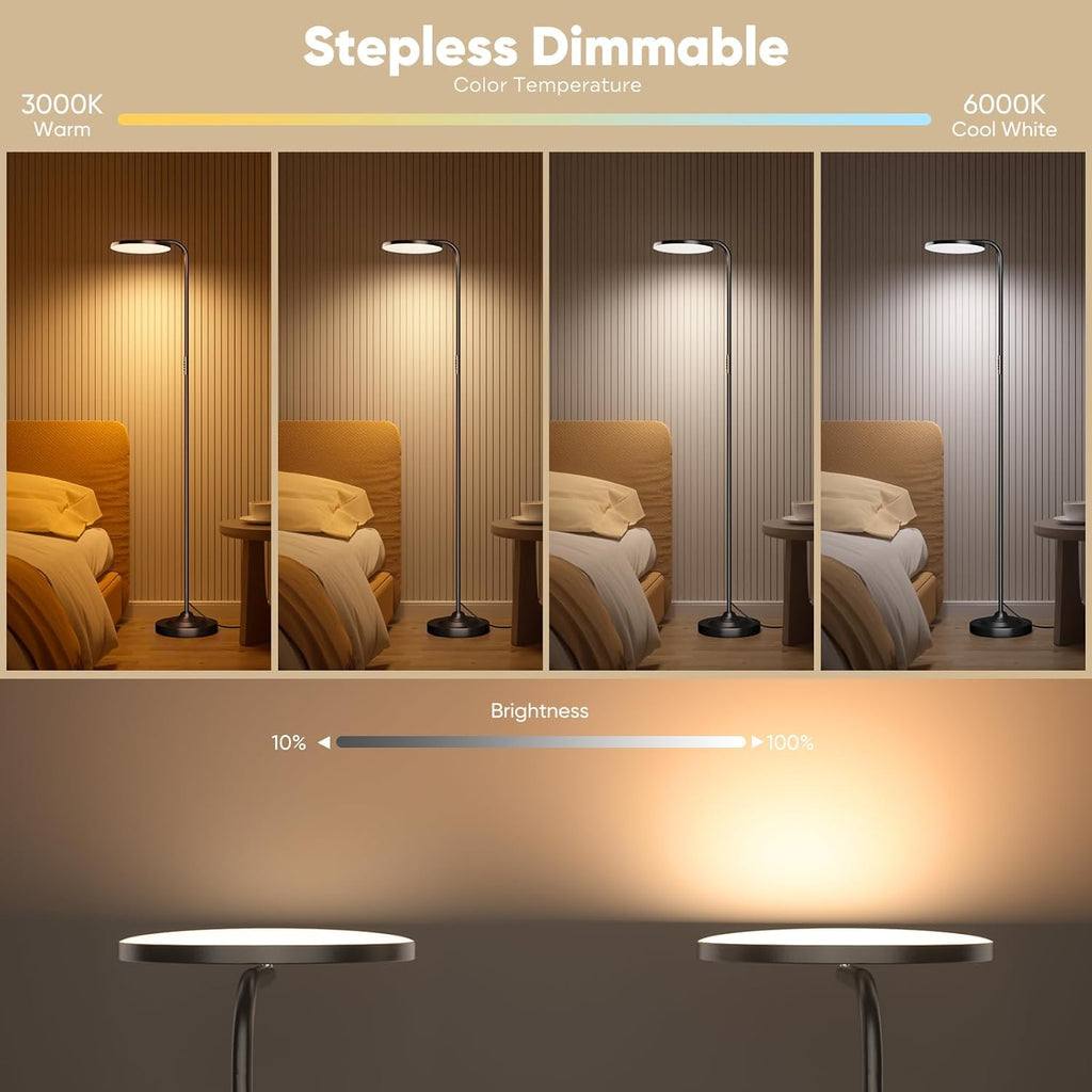 36W LED Floor Lamp, Super Bright Standing Lamp, Modern Stepless Dimmable Torchiere Tall Lamp with Remote Control