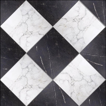 Palazzo Checkerboard | 12"x12" Porcelain Marble Look Floor & Wall Tile (Blanc/Nero, Carton)