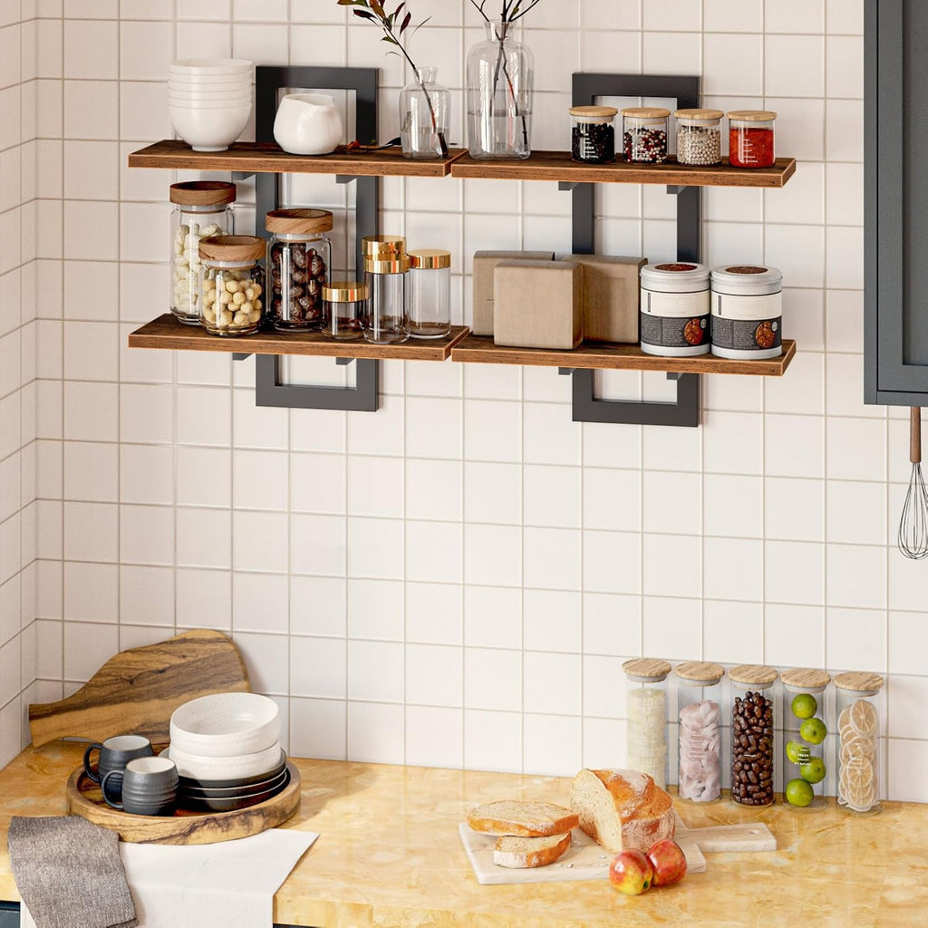 Floating Shelves for Wall, 15" Wall Shelf Set of 2, Wall Mounted Storage Shelves 2-Tier, Hanging Bathroom Shelves