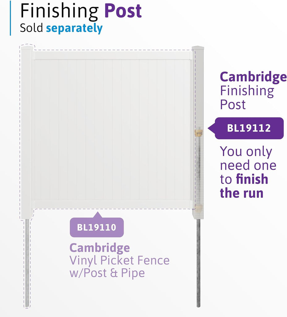 6ft H x 6ft W (1 Panel + 1 Post) Permanent No Dig Privacy Fence Kit, Durable White Vinyl Privacy Fence, BL19110