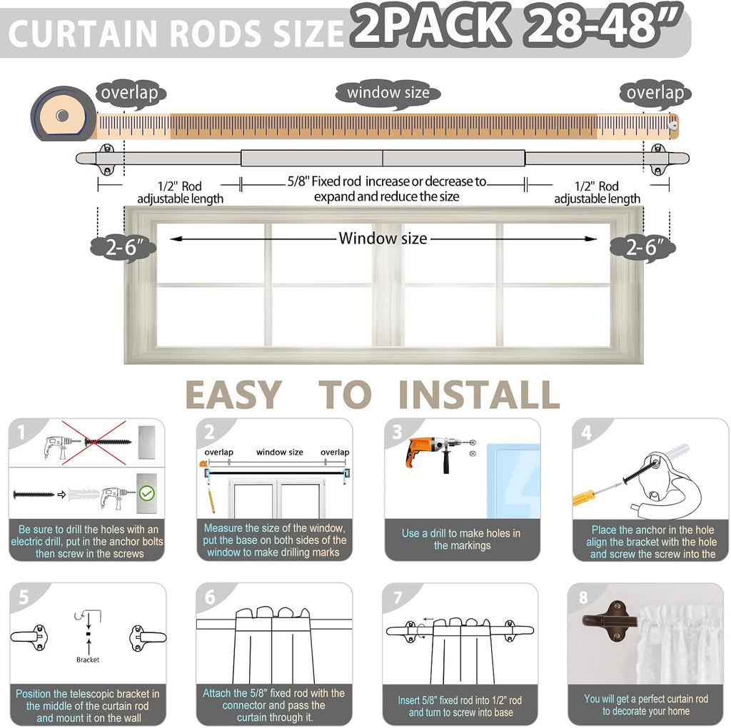 Blackout Wrap Around Curtain Rods,5/8" Small Adjustable 48-90",Gold