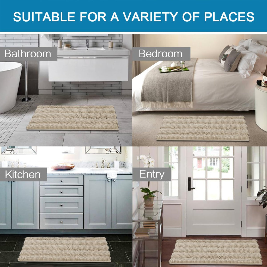 Bathroom Rug Sets 2 Piece Bath Mats Non Slip Thick Soft Chenille Striped Bath Rug achine Washable Shower Floor Rugs