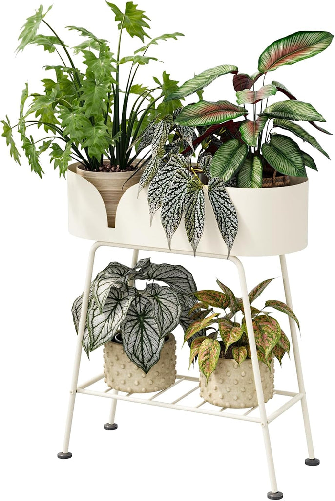 Metal Plant Stand 2 Tier Plant Stand Indoor Outdoor White | Plant Shelf for Tall Plants Plant Table and Display Stand