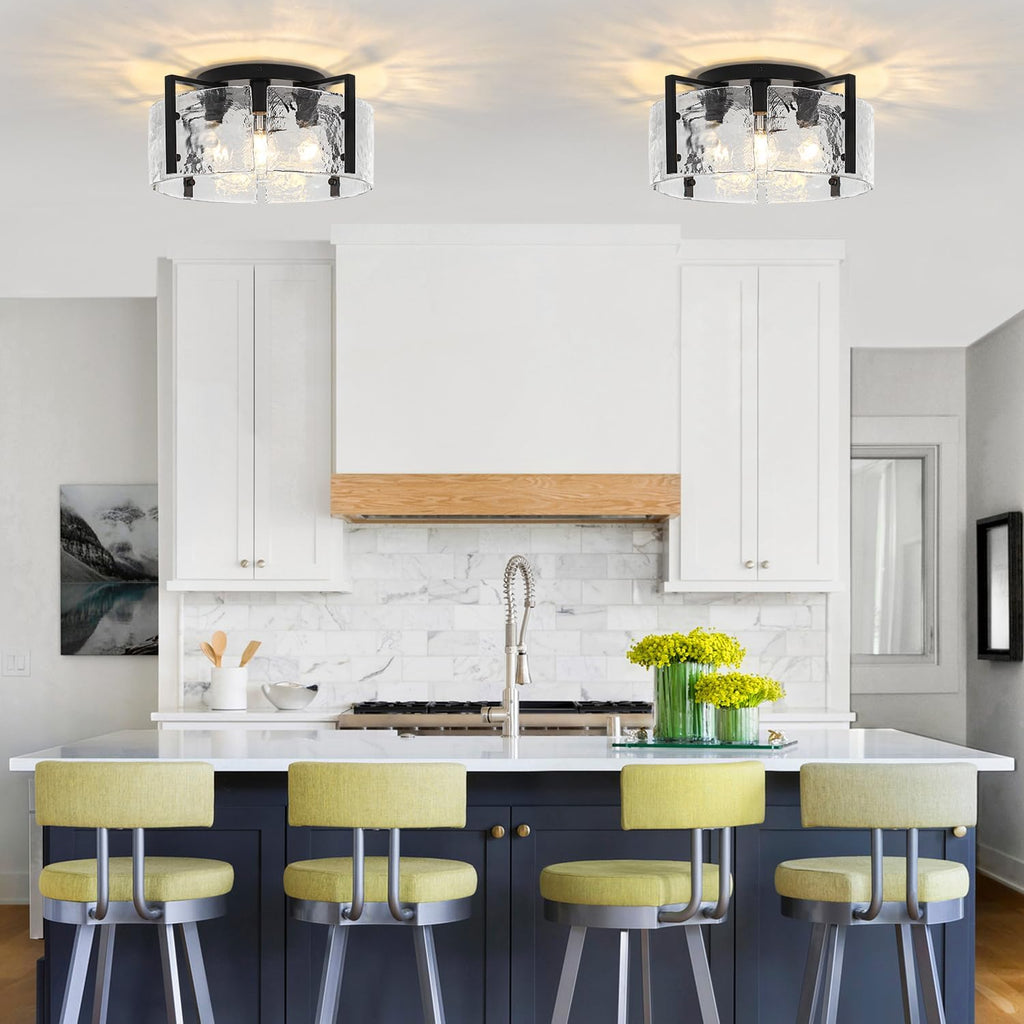 18.5'' Modern Black Semi Flush Mount Ceiling Light, Entryway Light Fixture, 4-Light Glass Ceiling Lights Foyer