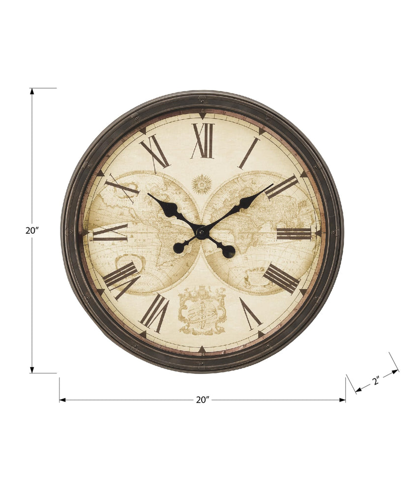 I 9048 Clocks, 20" Round, Wall Clock, Antique Brown, Transitional