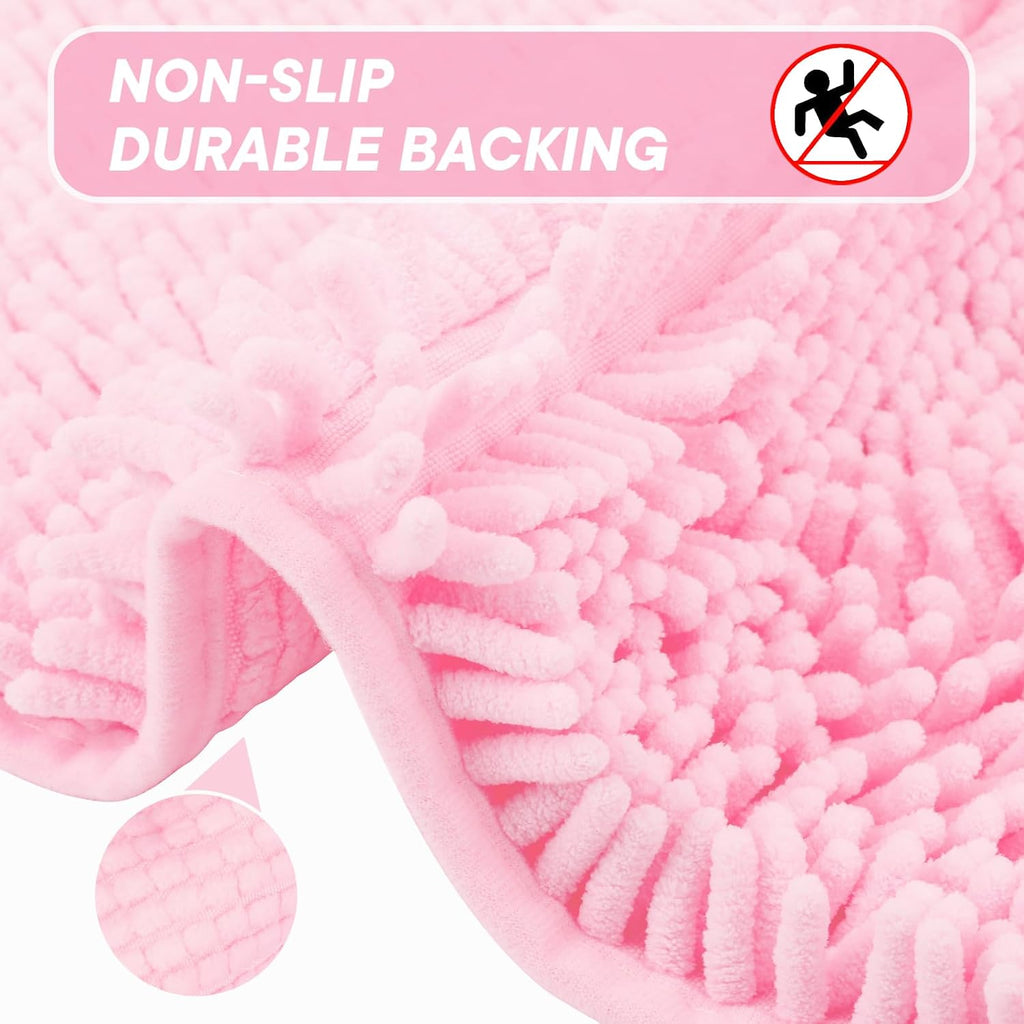 Pink Bathroom Rugs Sets 3 Piece Washable, Luxury ,Chenille Bath Mat Set, Soft Plush Anti-Slip Rectangular Bath, Rug