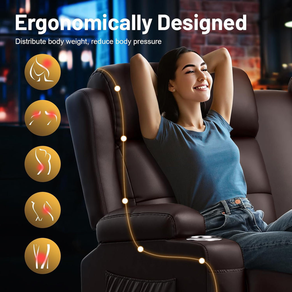 Loveseat Recliner Sofa, Home Theater Seating with Massage, RV Wall Hugger Reclining Couch with Console, USB