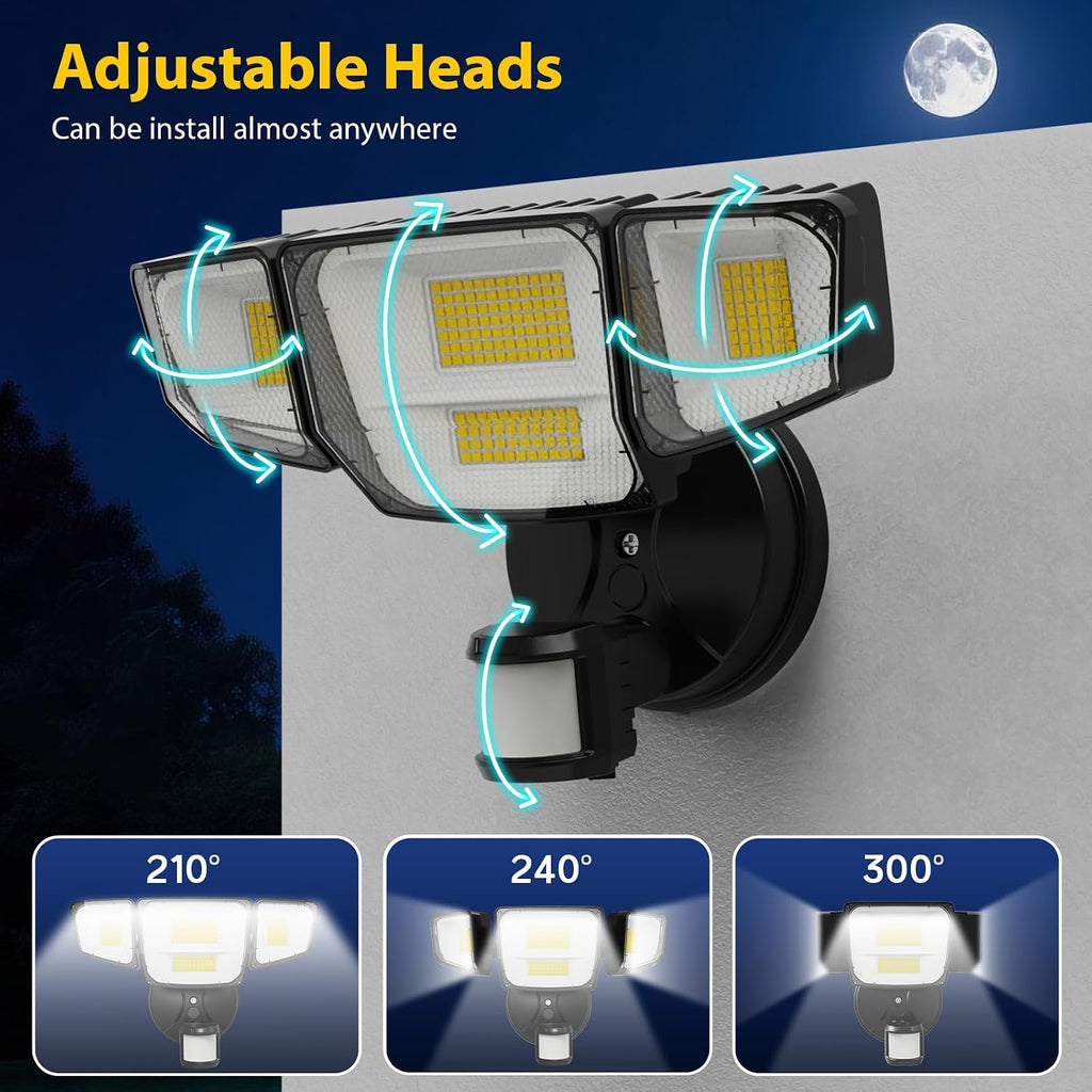 90W 10000LM LED Security Lights Motion Sensor Outdoor Lights, 4 Head Dusk to Dawn, 6500K Daylight Flood Lights