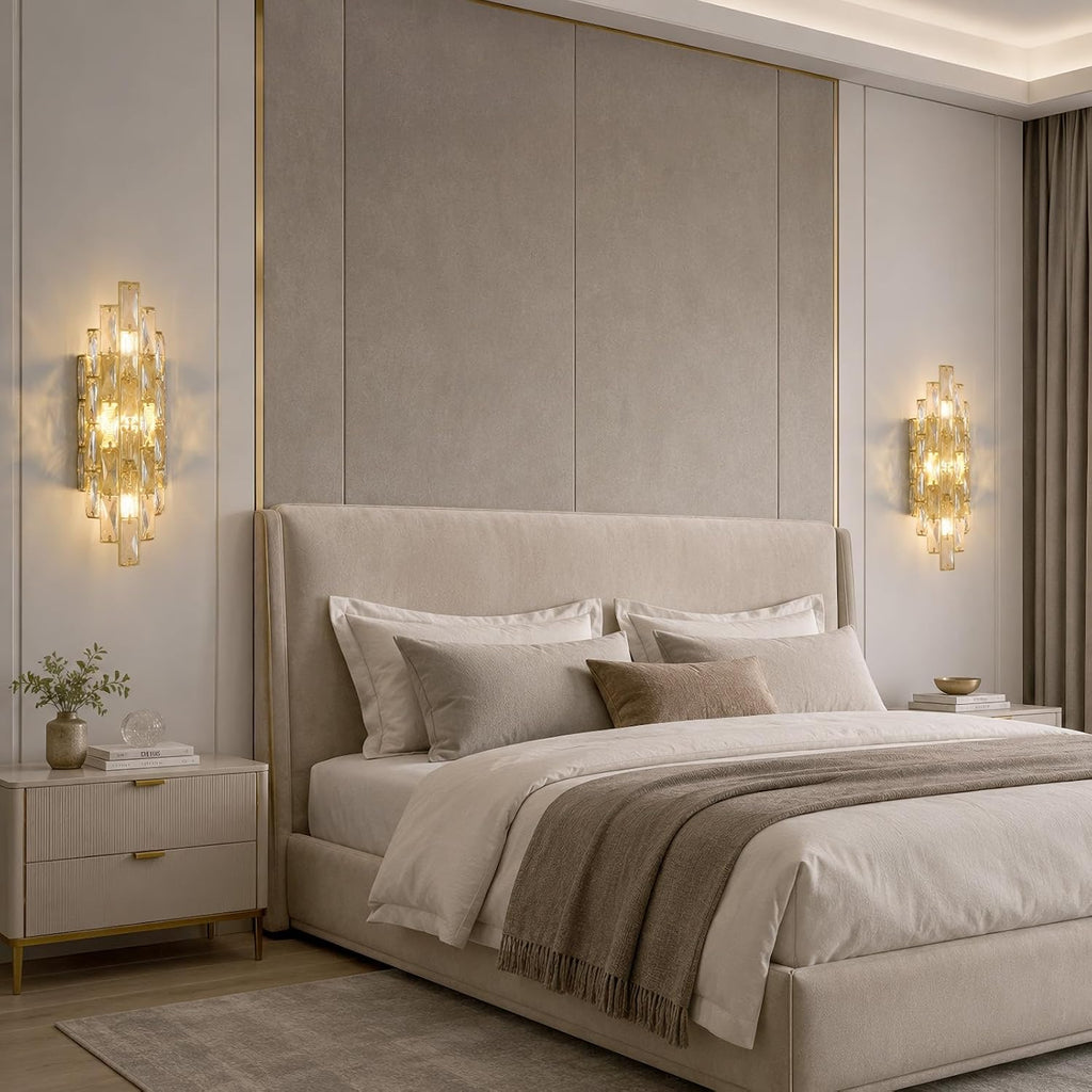Crystal Wall Sconces Modern Gold Luxury Sconce Wall Light Fixtures Mid-Century Elegant Bling Wall Lamp for Living