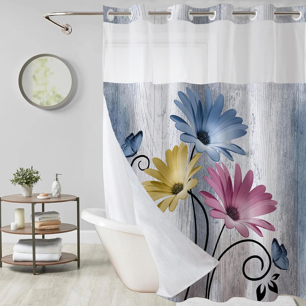 Hookless Shower Curtain with Snap in Liner,Colorful No Hook Shower Curtains ,Shower Curtain and Liner Set