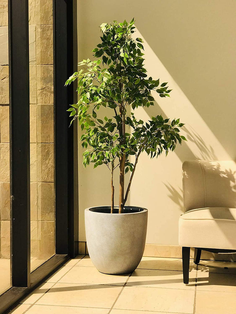 Large Round Bowl Weathered Concrete Planter 18" Dia, Outdoor | Rubber Plug for Indoor, Drainage for Garden