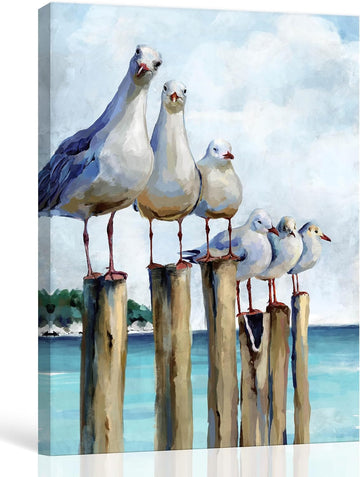 Seagull Wall Art, Coastal Room Decor, 16x24 Inch