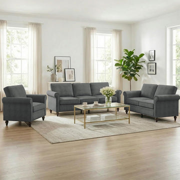 3PCS Sofa Set ,Modern Linen Couch Set with Nailhead Trim Design, Living Room Furniture Set (Sofa & Loveseat &