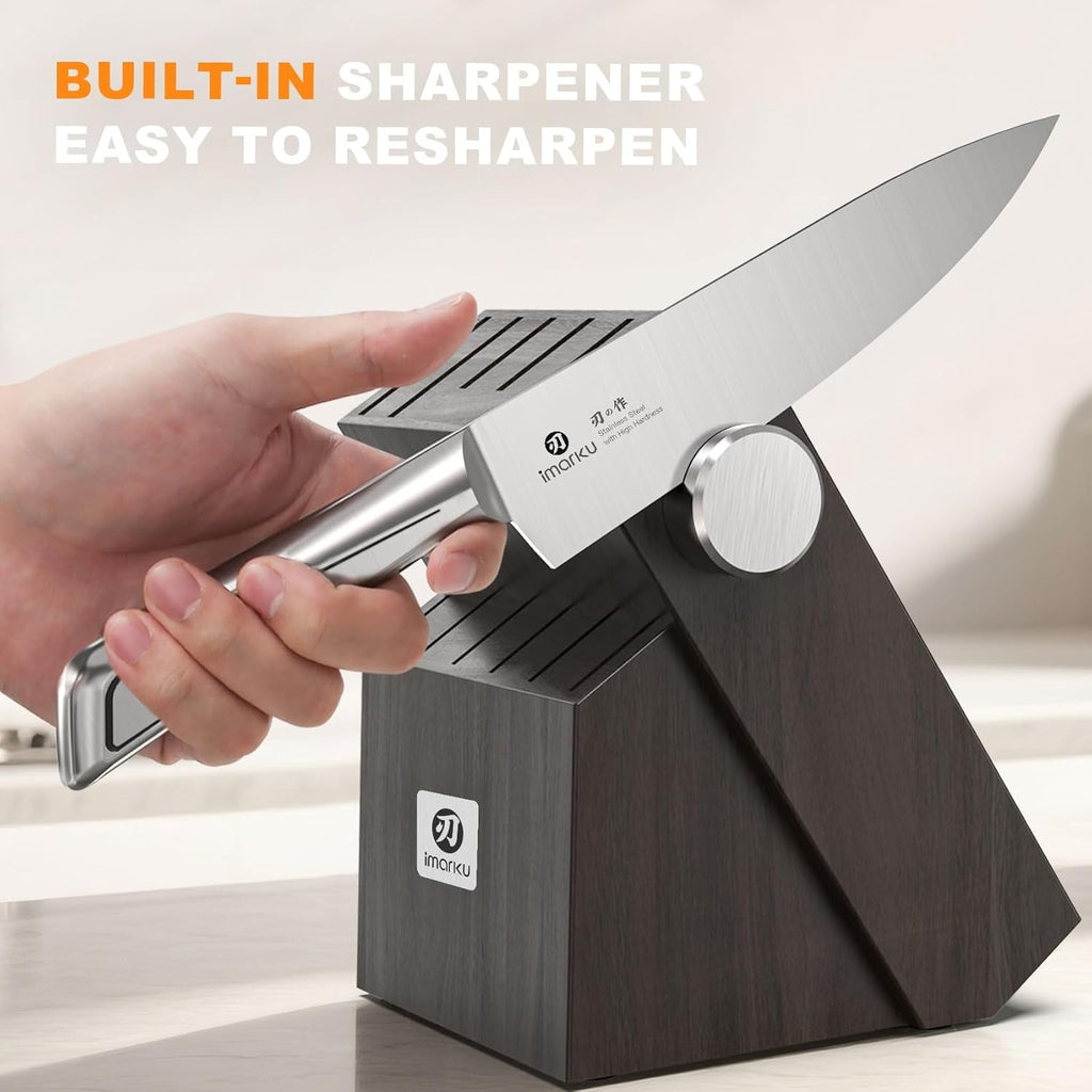 Knife Sets with Block G14 Japanese Knife Set Stainless Steel Kitchen 14pcs, Built-in Sharpener, Sharp Knives with