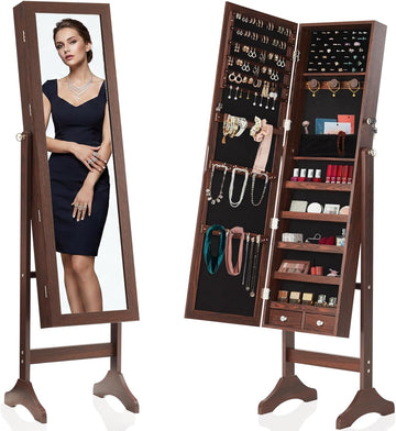 Freestanding Jewelry Organizer Cabinet with Full Length Mirror