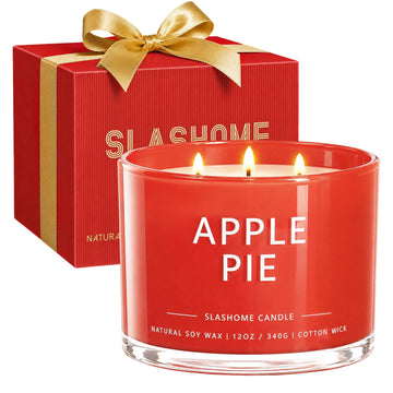 Apple Pie Scented Candle, 12 Oz 3-Wick Soy Wax Fall Home Decor
