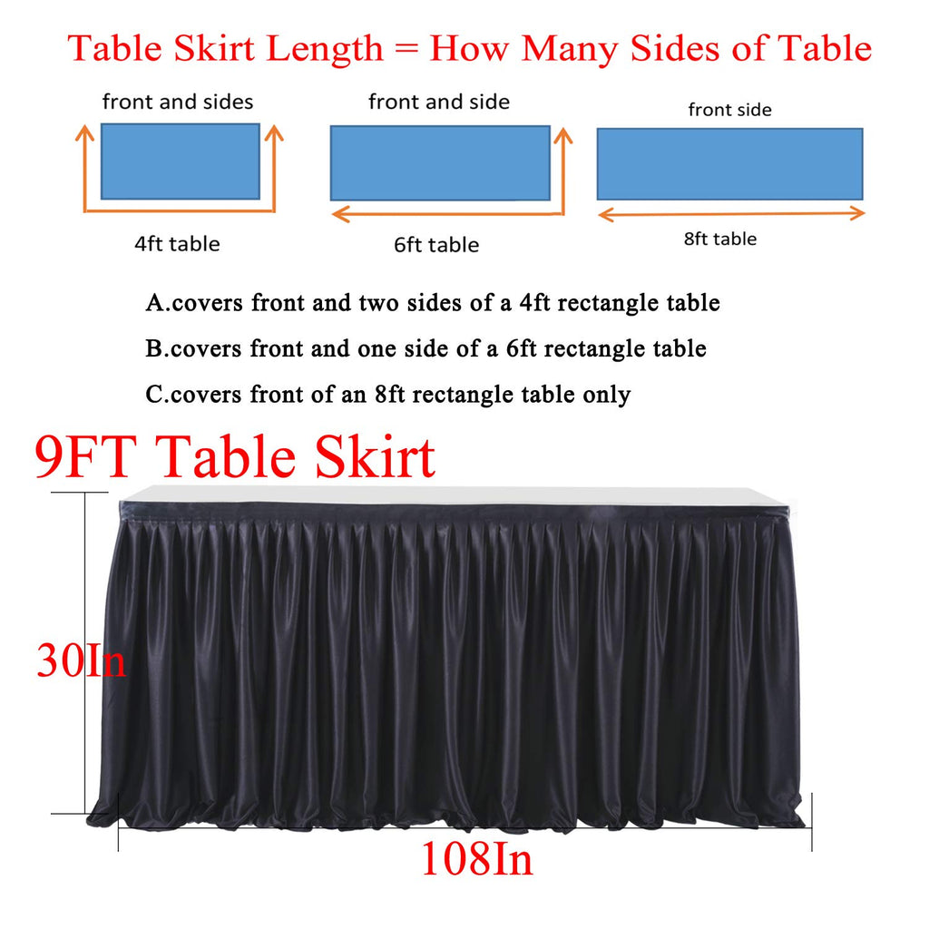 Black Polyester Table Skirt for Rectangle Tables 8ft, Wrinkle Resistant Pleated Ruffle Table Cloth for Banquet