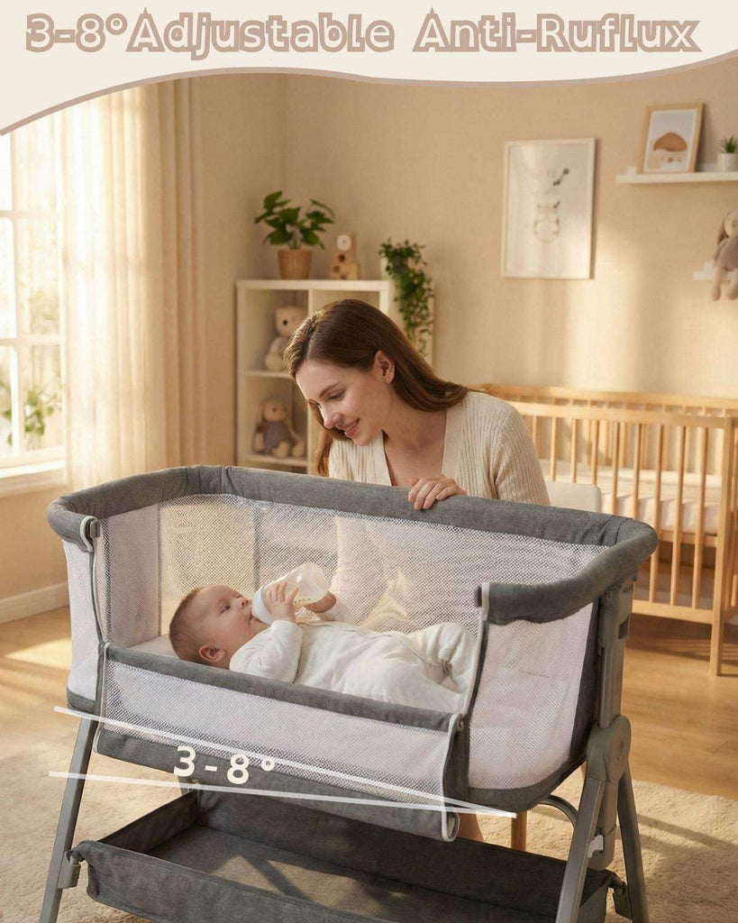 Bedside Bassinet for Baby, Sturdy 3 in 1 Bedside Sleeper with Mattress & Wheels, Height Adjustable, Breathable Mesh
