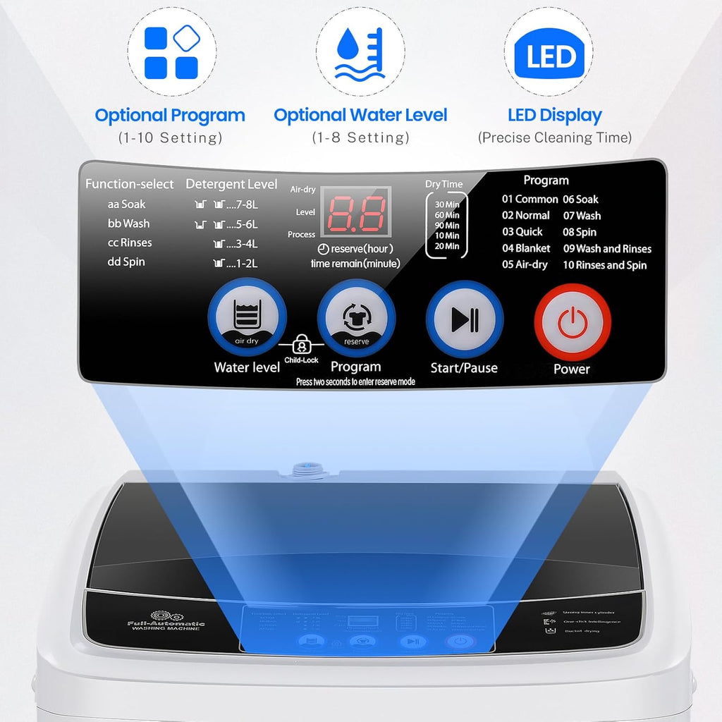 Portable Washing Machine 17.8Lbs Portable Washer 2.4 Cu.ft Full Automatic Compact Laundry Washer with 10 Programs 8