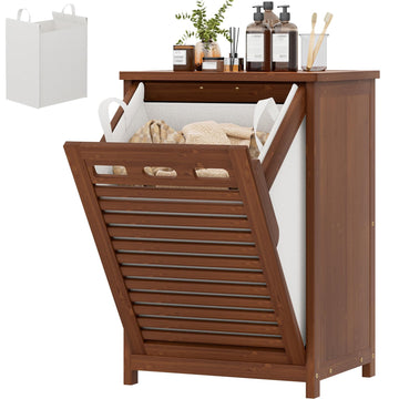 Bamboo Tilt Out Laundry Hamper Cabinet with 15.5 Gal Removable Bag, Walnut