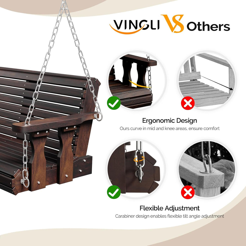 2026 Upgraded 4 FT Wooden Porch Swing, 880 LBS Heavy Duty, Rustic | 2026 Upgraded Design; Heavy-Duty Wooden Swing;