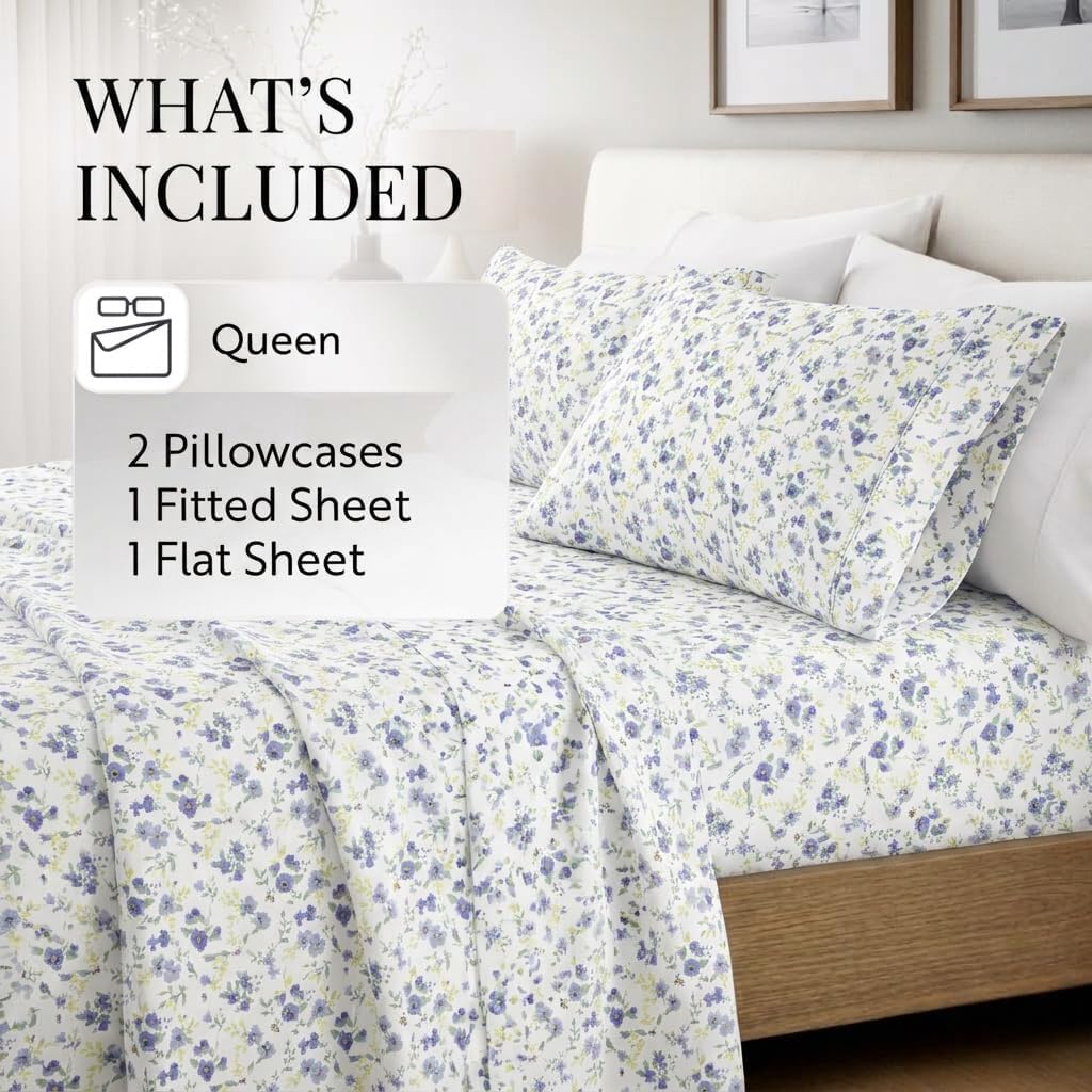 4 Piece Sheet Set - Breathable, Double-Brushed Patterned Cooling Sheets - Ultra Soft & Wrinkle-Free 16"