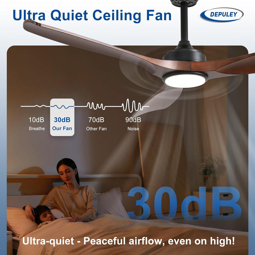 52-Inch Ceiling Fan with Light: Walnut 3 Blade Outdoor Fans for Patios - Dimmable Indoor Fan with Remote APP Control Ultra Quiet DC Motor Reversible 6 Speed Timer