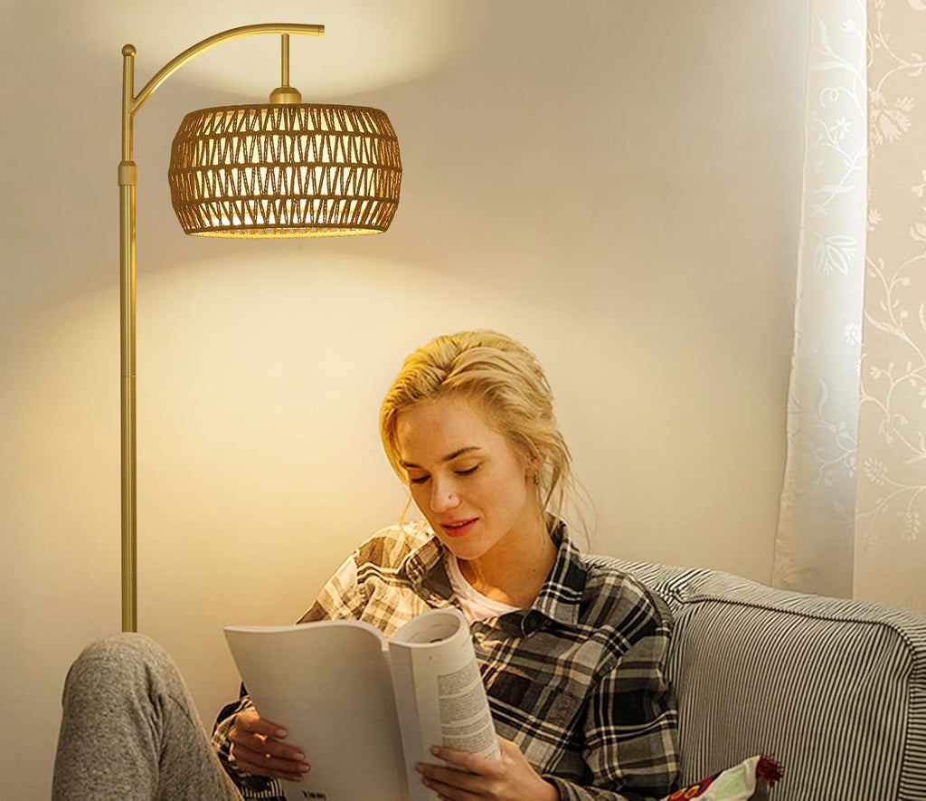 Arc Floor Lamp with 3 Color Temperatures, LED Gold Floor Lamp with Remote & Stepless Dimmable Bulb