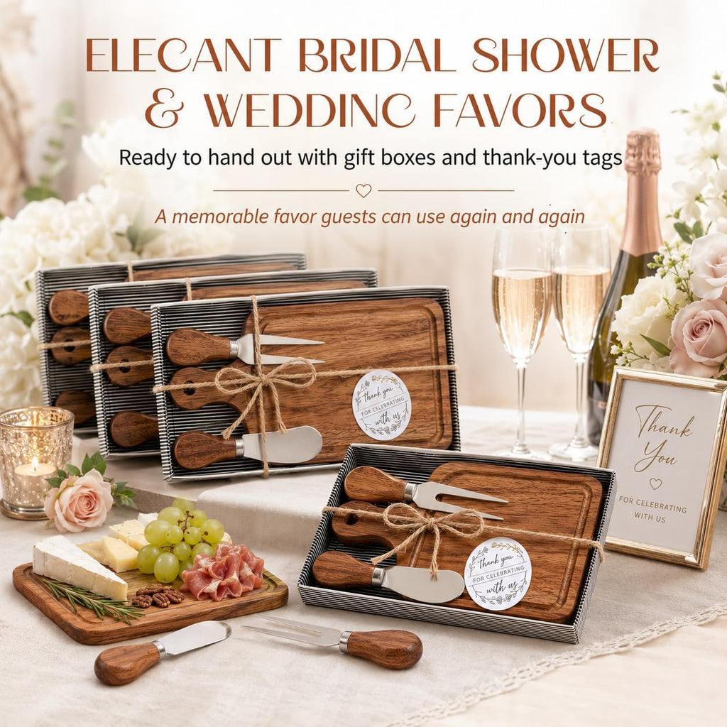6 Set Mini Cheese Boards Bridal Shower Favors with Knife Fork,Gift Boxes & Thank You Tags, Bridal Shower Prizes