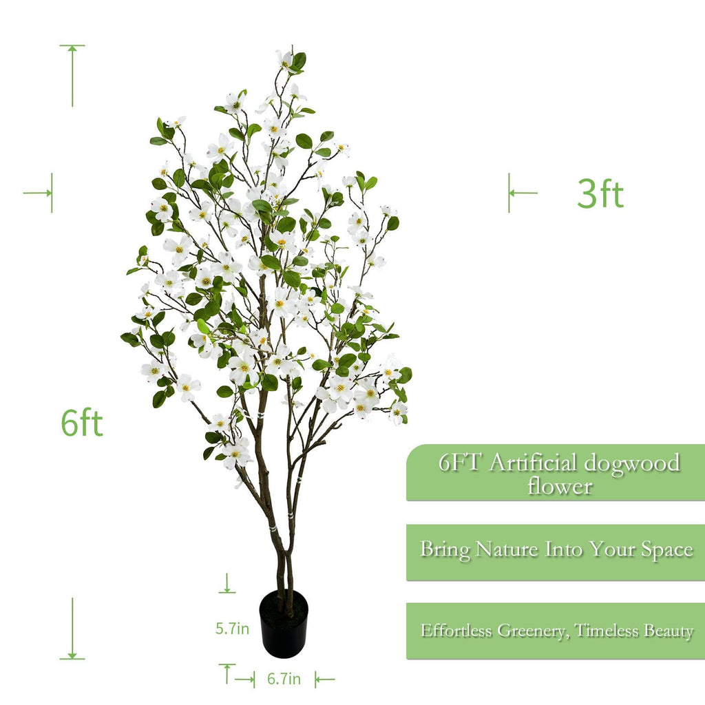 Artificial White Dogwood Flower Tree 6ft
