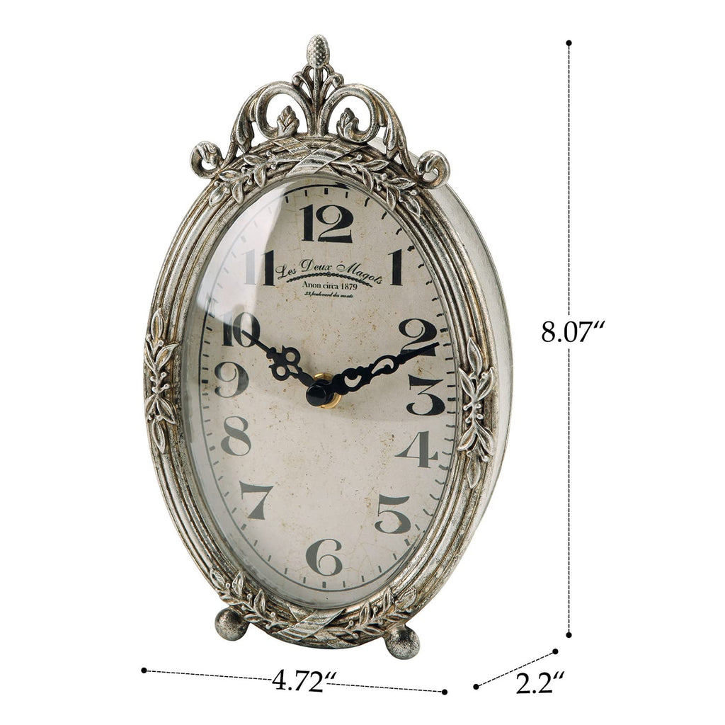 Small Vintage Table Clock, Silent Elegant Silver Desk Clock
