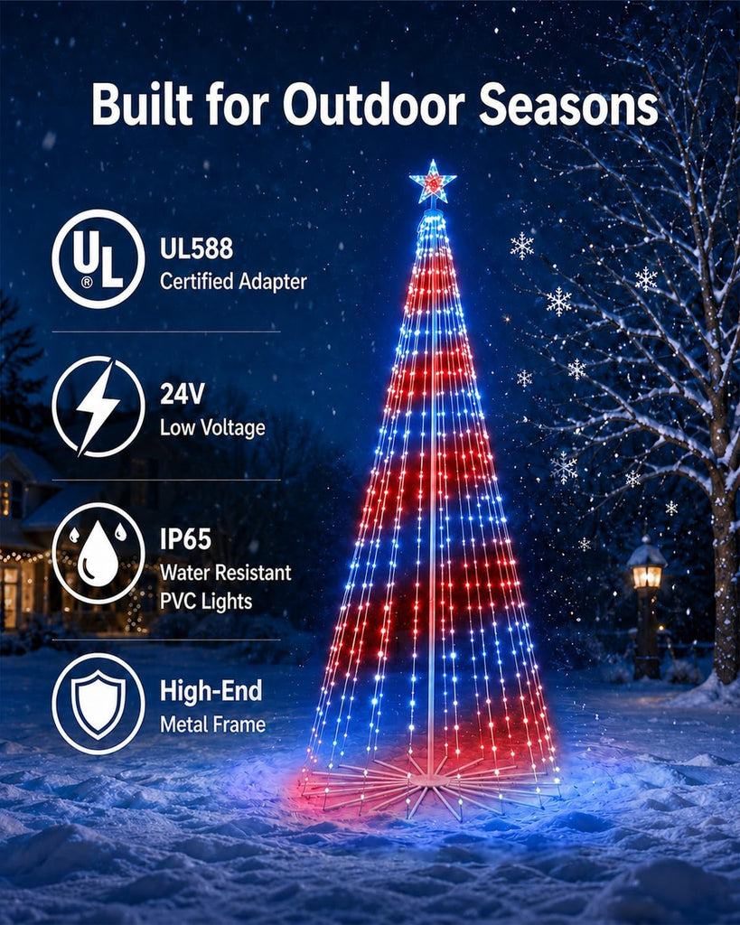 Outdoor Christmas Tree with Lights, 8 to 17 ft, Smart RGBW LED Lighted Xmas Tree