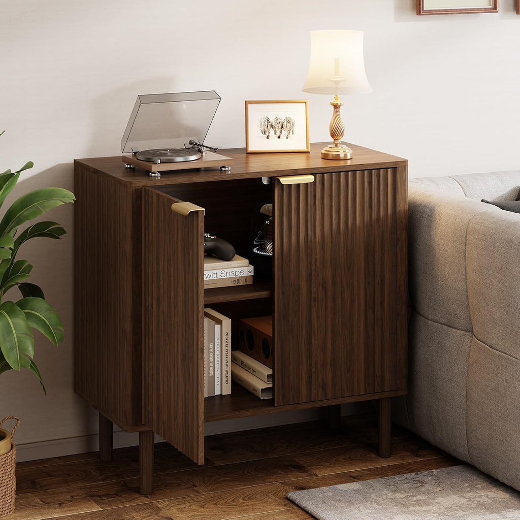 Sideboard Buffet Cabinet with Storage, Modern Fluted Accent Credenza with Doors & Adjustable Shelves