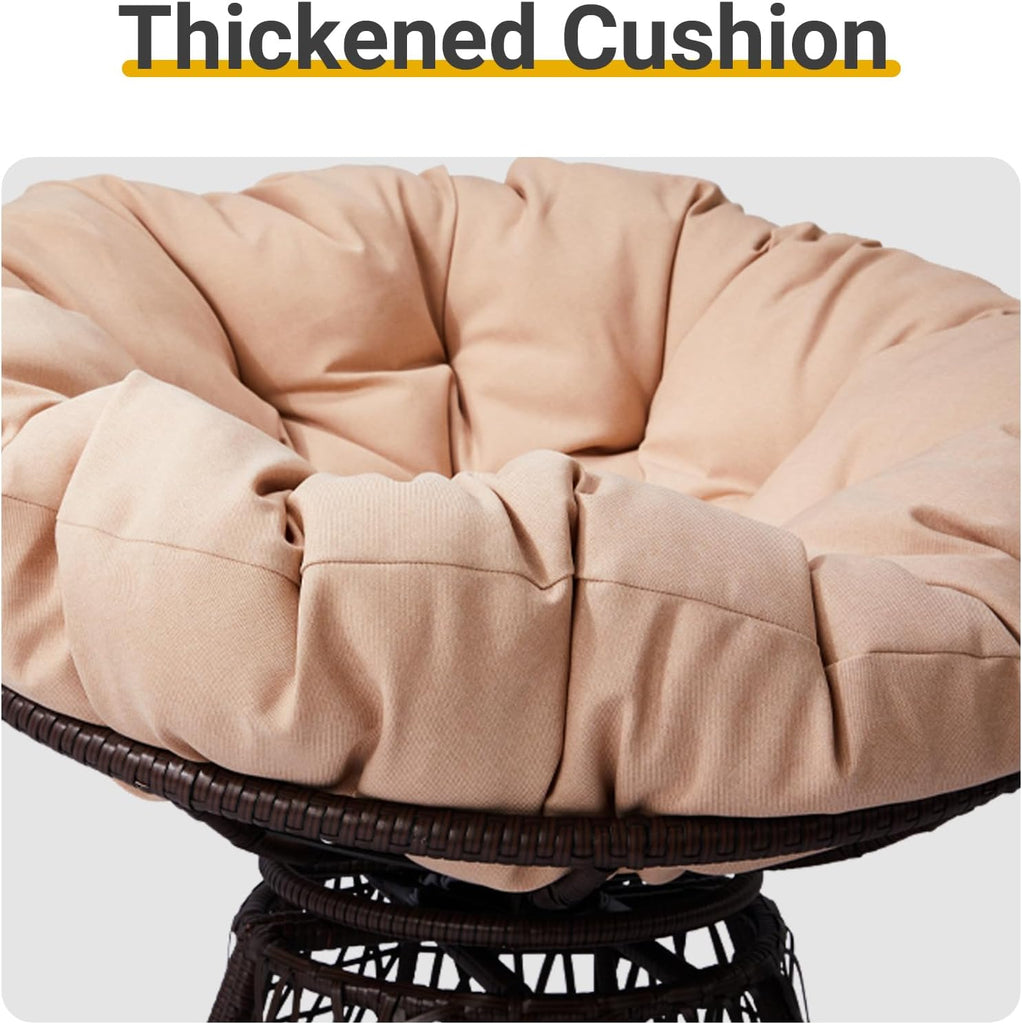 38" Ergonomic Swivel Papasan Chair, 360 Degree Rotating Round Lounge Chair with Thick Tufted Cushion, Modern Wicker