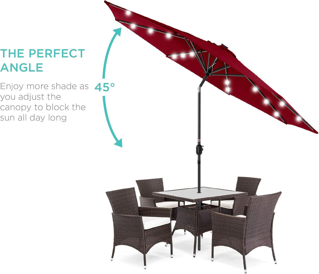 10ft Solar Polyester LED Lighted Patio Umbrella w/Tilt Adjustment and UV-Resistant Fabric - Red