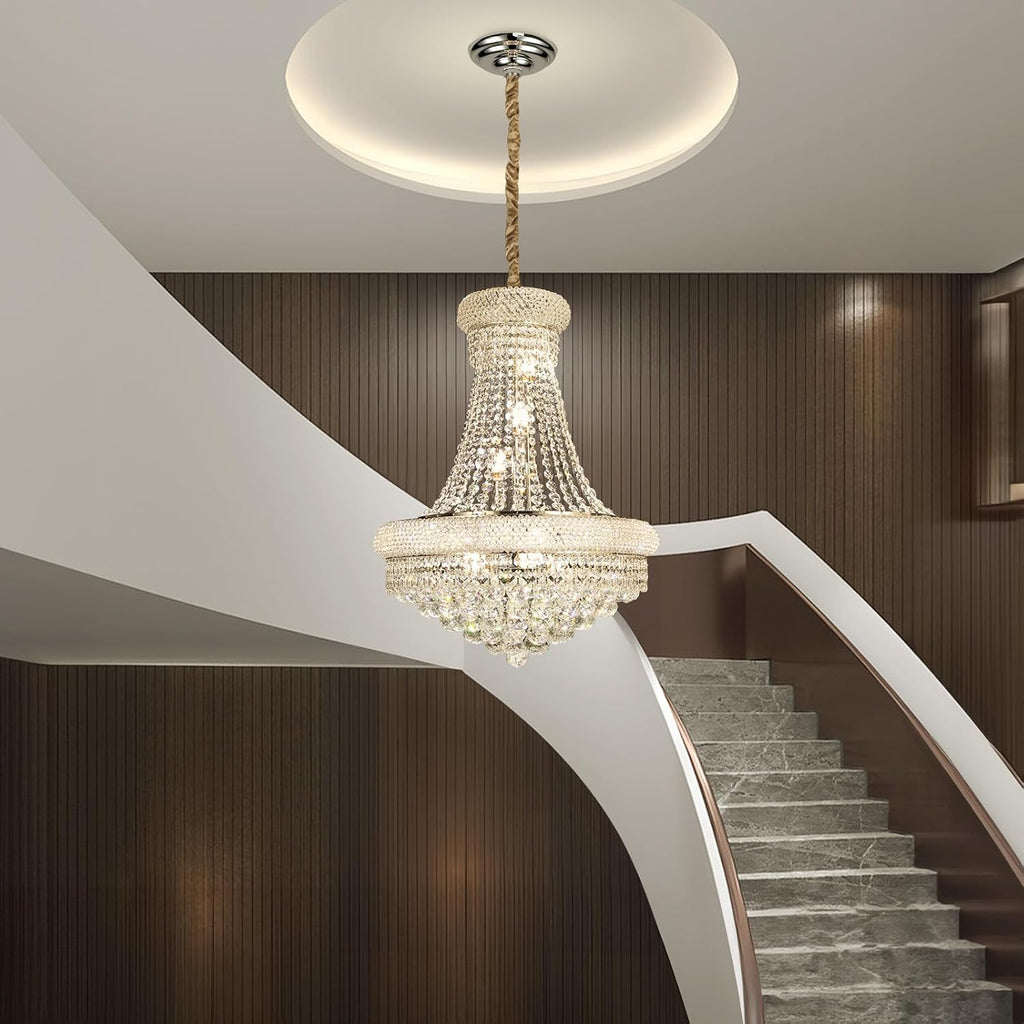Crystal Chandeliers for Dining Room Light Fixture_Empire Style K9 Crystal Chandeliers for Entryway_12 Lights Chrome Luxury Lighting Fixtures for Living Room Bedroom Stairway Foyer Hallway
