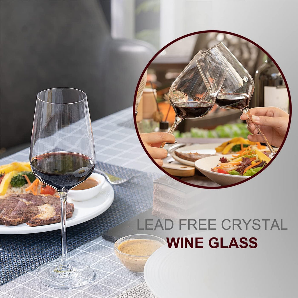 Wine Glasses Set of 6, Crystal Glass with Stem for Drinking Red/White/Cabernet Wine as Gifts Sets, Clear Lead-Free