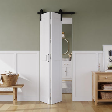 Bifold Barn Door 30" x 84", MDF Bi-Fold Sliding Closet Doors with Hardware Kit Included, Pre-Finishe