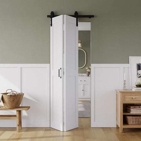 Bifold Barn Door 30" x 84", MDF Bi-Fold Sliding Closet Doors with Hardware Kit Included, Pre-Finishe