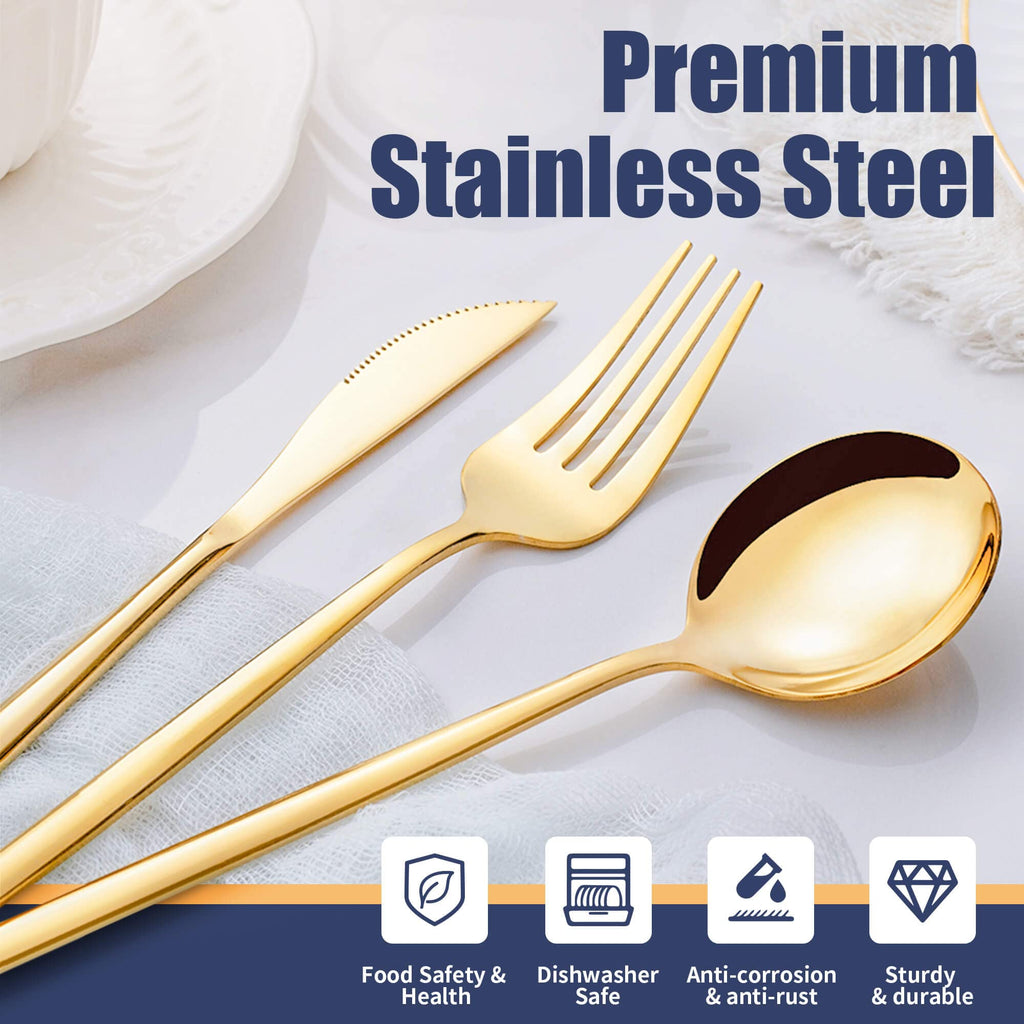 20 Piece Gold Silverware Set,Stainless Steel Flatware Cutlery Set Service for 4 Including Forks Spoons Knives,Kitchen