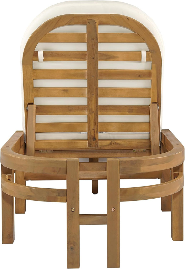 Acacia Wood Outdoor Chaise Lounge Set of 2, 5-Position Adjustable Patio Recliner with Arched Backrest & Thick